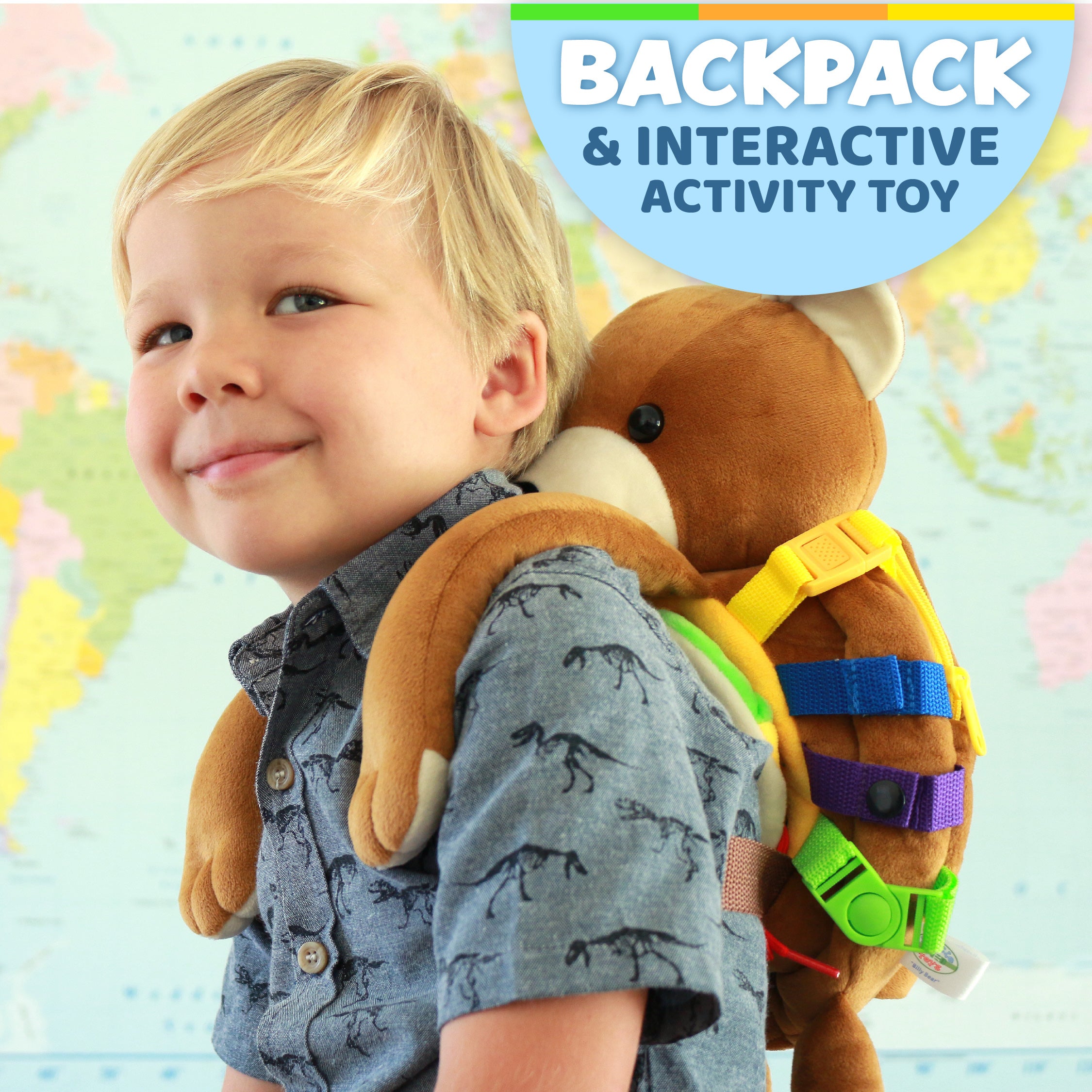 Buckle Toy Billy Backpack Bear Toddler Life Skills Plush Travel Activity. Le